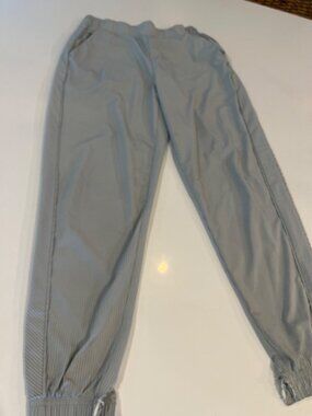 Light Blue Striped Elastic Waist Jogger Pants With Zipper Pocket - Worn Conditio